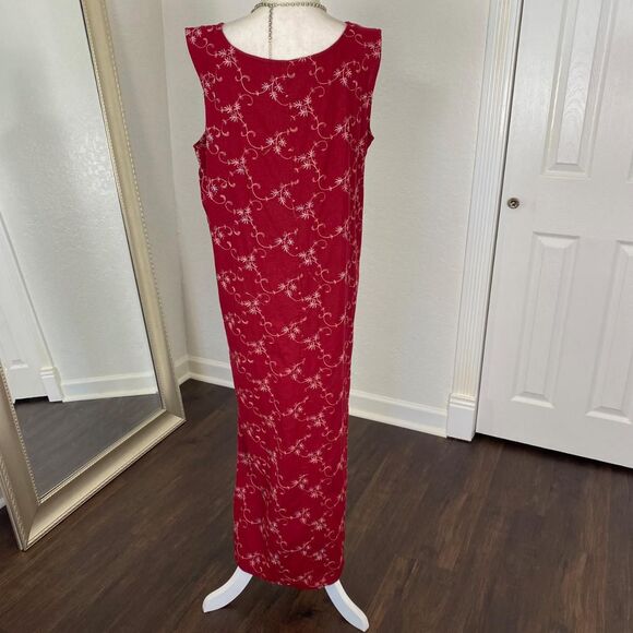 Romantic Linen Flower Embroidered Midi Maxi Dress L Jane Ashley - Picture 6 of 7